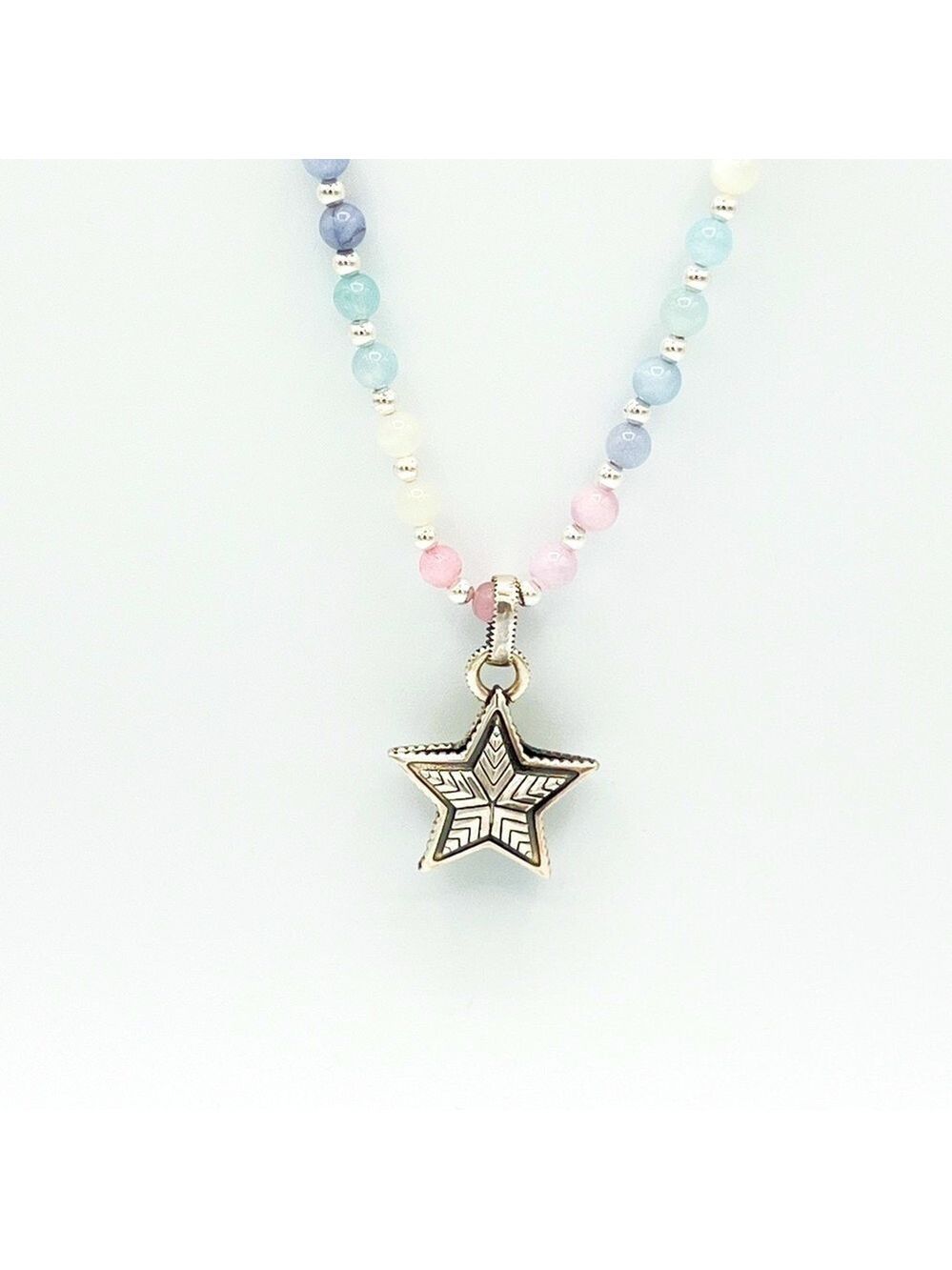 Long rainbow, precious gem and sterling silver necklace
